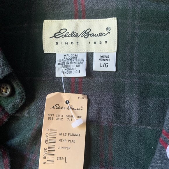 Eddie Bauer Button Up Shirt Men L Large Green Flannel Plaid Long Sleeve Collared - Picture 5 of 6